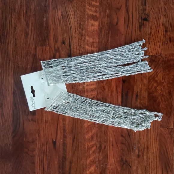 Silvertone Chain Drop Earrings - Picture 2 of 5